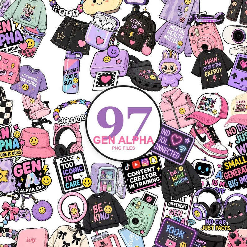 Generation Alpha Super Pack | 97 PNGs Clipart Bundle | Aesthetic PNG | Digital Stickers Scrapbook | Graphics Transparent Downloadable image 1
