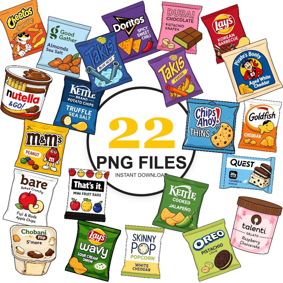 Single Snacks Graphics Bundle Snack Pack - Popular Snacks Illustration – 22 PNG Files - Snack ...