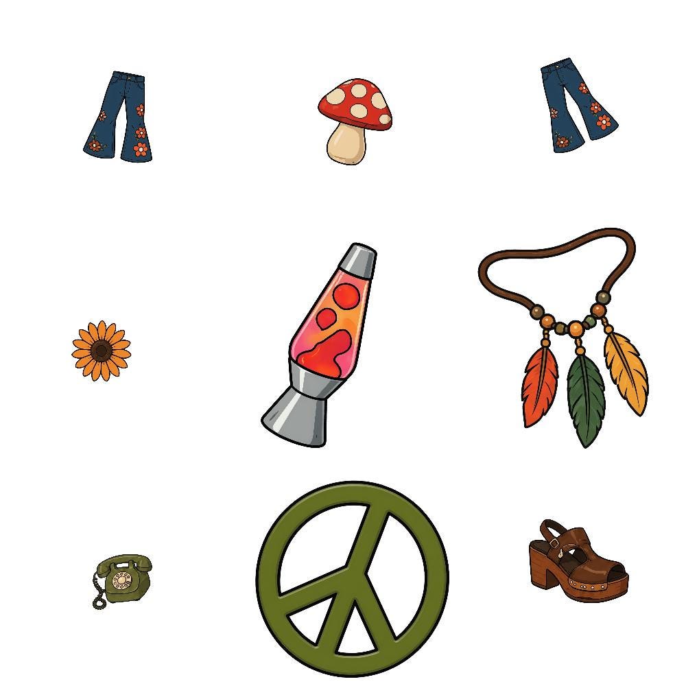 1970s Retro Clipart Bundle Groovy Vintage Boho PNG SVG Digital Download ...