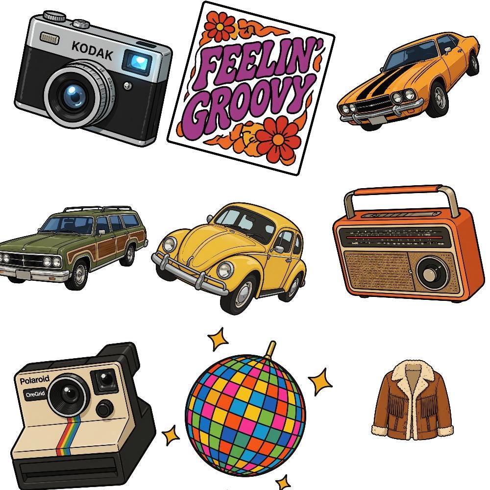 1970s Retro Clipart Bundle Groovy Vintage Boho PNG SVG Digital Download ...