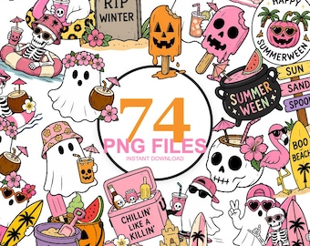 Summerween Clipart Bundle | Spooky Summer PNG | Halloween in July SVG | Kawaii Ghost Beach Clipart | Digital Download