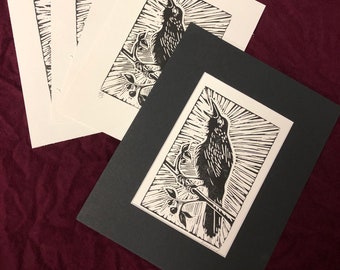 Calling Crow original linocut print
