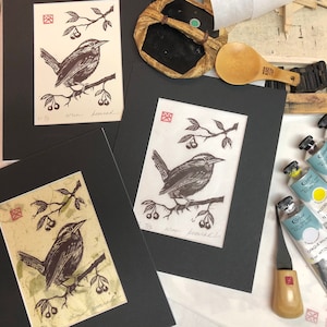Wren original linocut signed limited editions