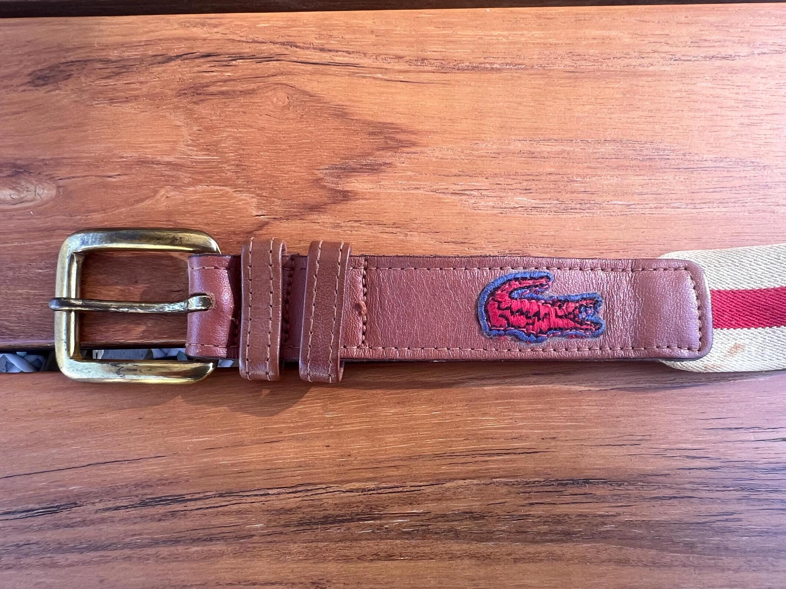Vintage Lacoste Canvas Belt | Red Stripe Preppy Golf Old  display picture 1