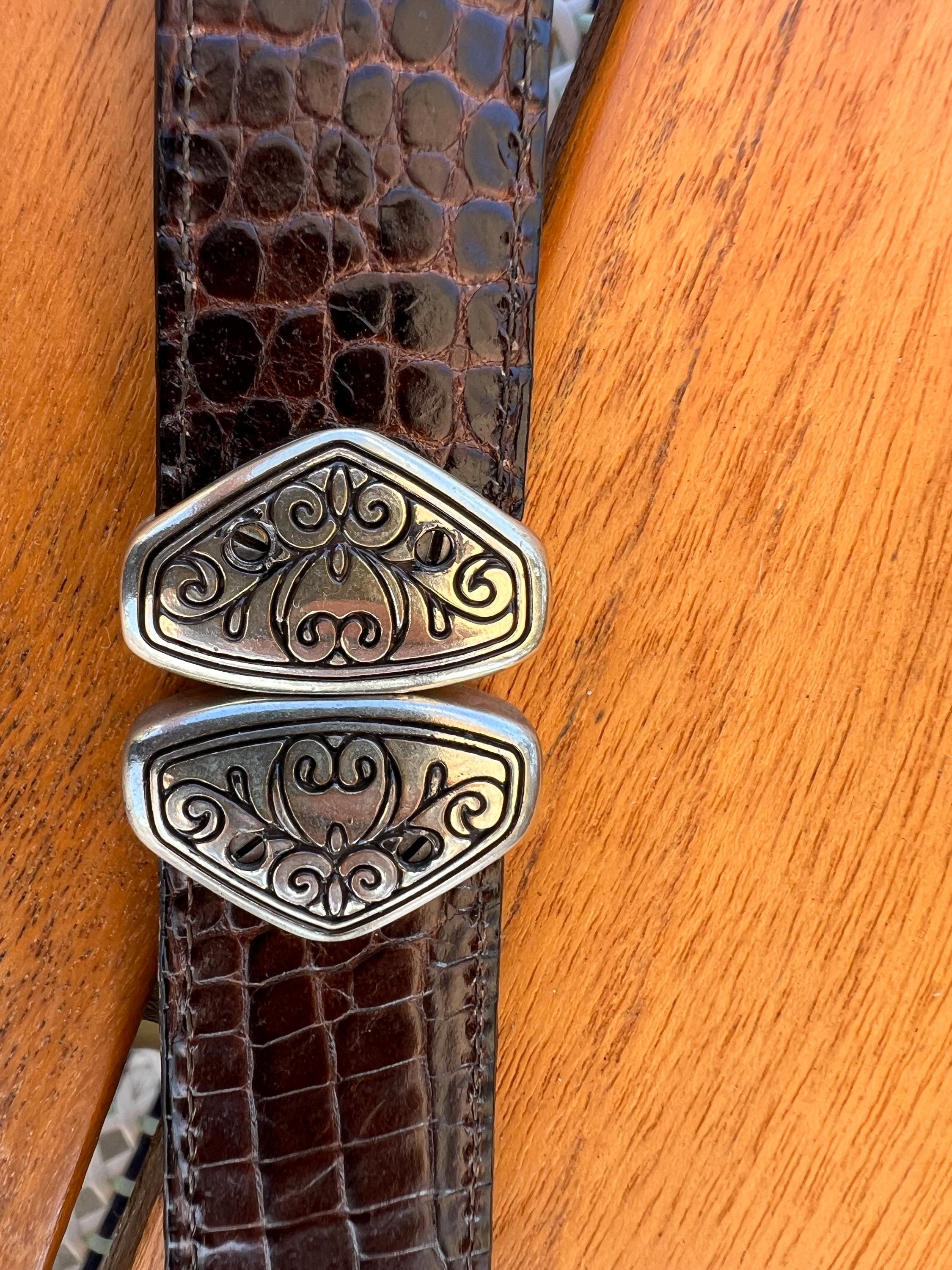 Brighton Vintage Western Leather Belt with Silver-Tone Hardware Vintage Brighton Reversible Leather Belt | Silver Buckle  main image 2