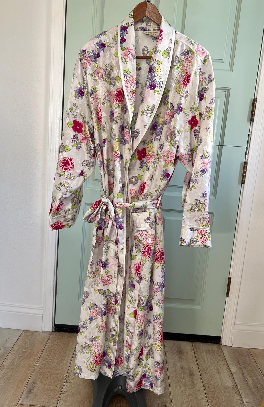 vintage-victoria-s-secret-satin-floral-robe-silky-lounge-sleepwear-etsy