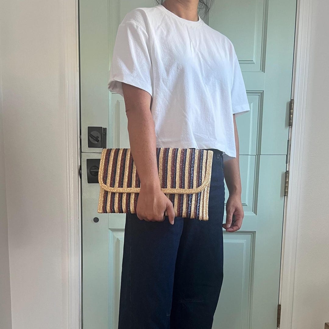 Vintage Raffia Striped Clutch: Oversized Woven Envelope Purse - Etsy