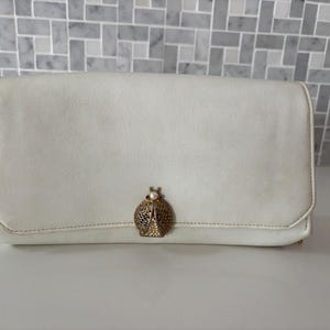 Vintage Esta of Miami White Clutch with Gold Ladybug Clasp