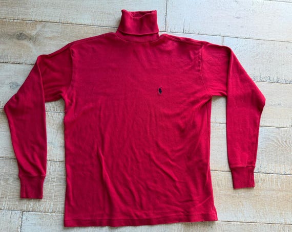 Vintage Polo Ralph Lauren Red Turtleneck | 90s Cotton Pony Logo