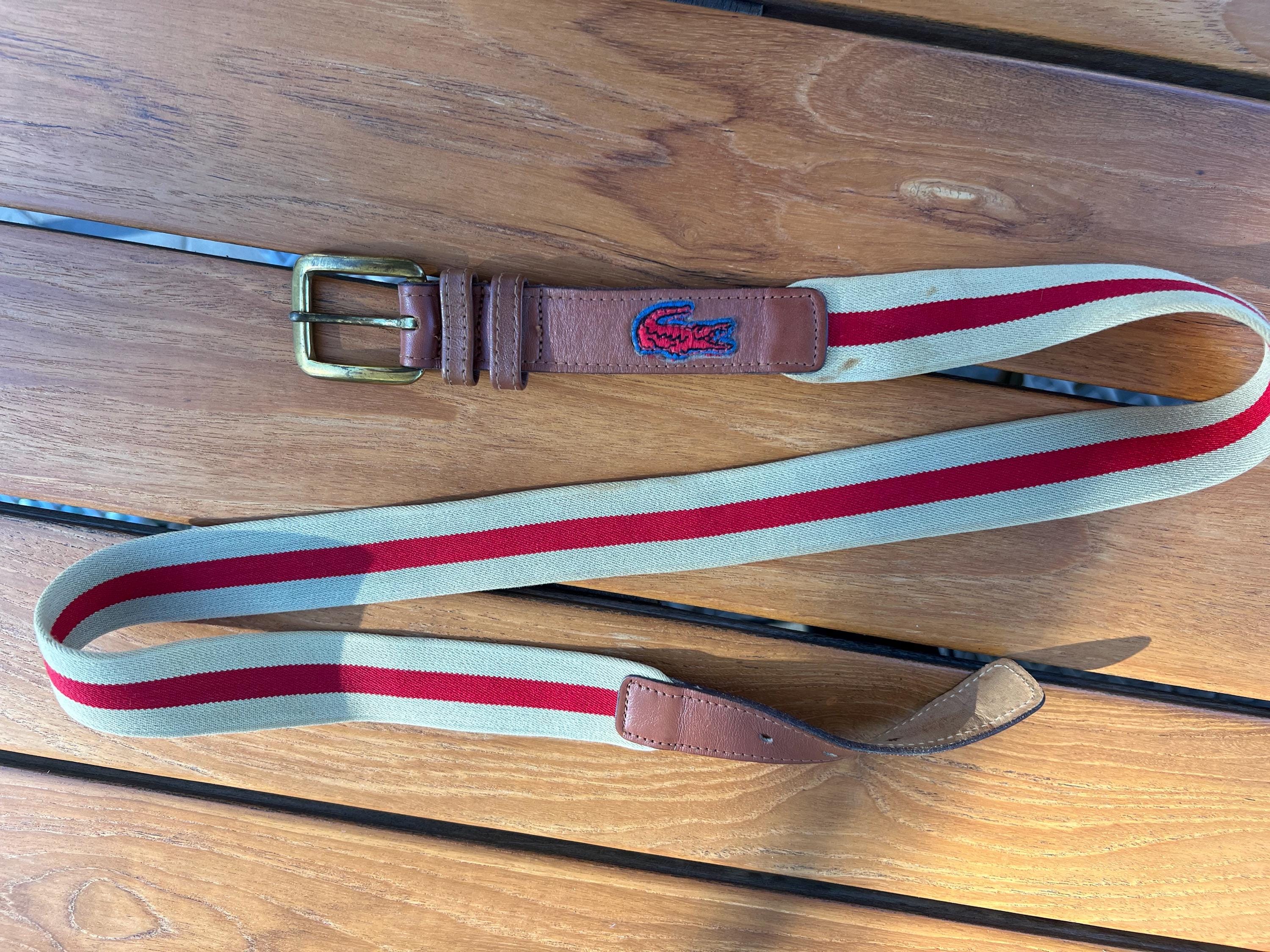 Vintage Lacoste Canvas Belt | Red Stripe Preppy Golf Old  display picture 3