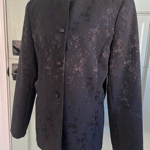Vintage Black Floral Jacquard Blazer | 90s Minimalist Tailored Jacket Evening Blazer Structured Long Sleeve