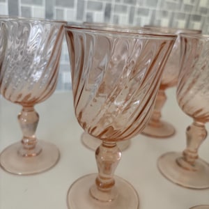 Vintage Arcoroc Luminarc ROSALINE PINK SWIRL (Swirl Optic), Set of 6 Wine Glasses