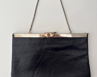 Vintage Etra Black Leather Box Handbag – 80s/90s Chain Purse