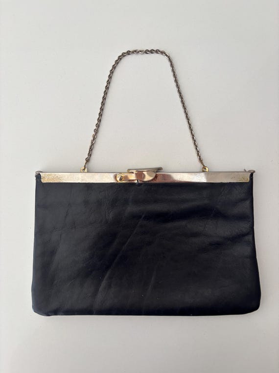 Vintage Etra Black Leather Box Handbag – 80s/90s Chain Purse