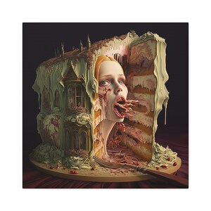 Haunted Demonic Cake Art Print, Victorian Gothic Horror Art, Weird Art Print, Spooky Decor