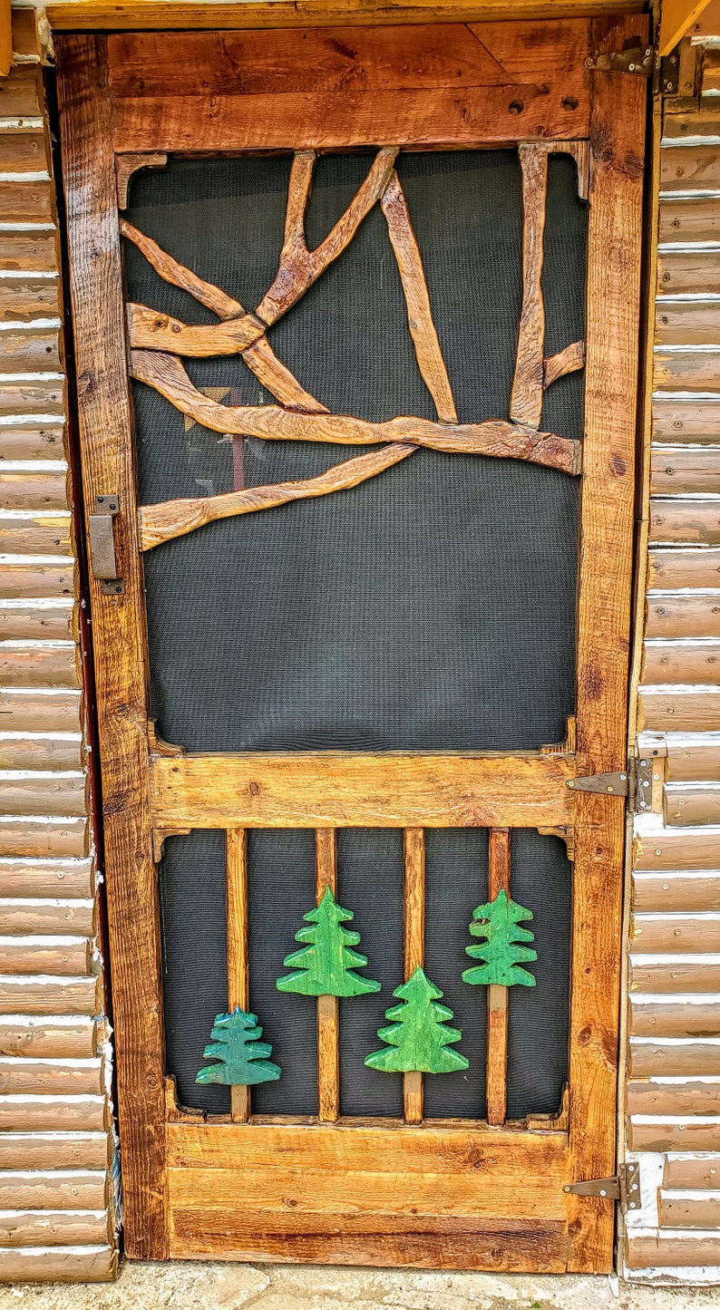 Rustic Hand Carved Screen Door Etsy