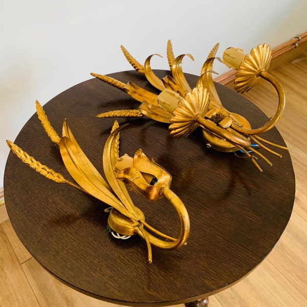 Pair of golden sheaves of wheat wall lights
