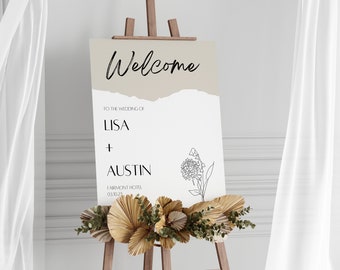 Tan Organic Modern Wedding Welcome Sign | DIY Printable Digital Download Fully Customizable Party Poster