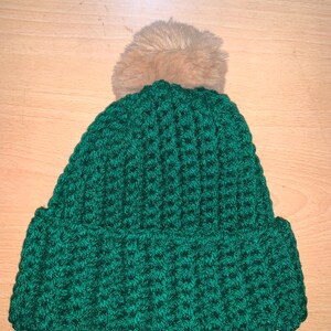 Green hand crocheted beanie