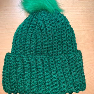 Green hand crocheted beanie