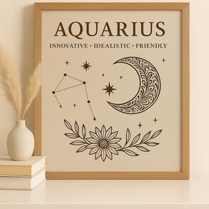 Aquarius Zodiac Print: Boho Astrology Wall Art (Digital Download)