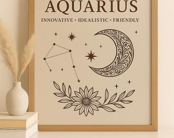 Aquarius Zodiac Print: Boho Astrology Wall Art (Digital Download)