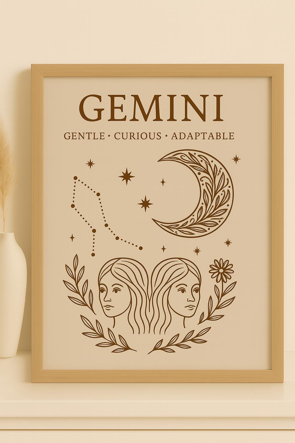 双子座の星座ウォールアート：天体占星術の装飾（デジタルダウンロード