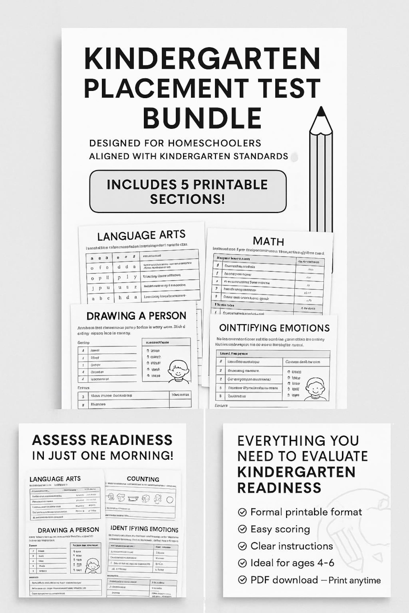 Kindergarten Placement Test Printable – Homeschool Assessment Bundle ...