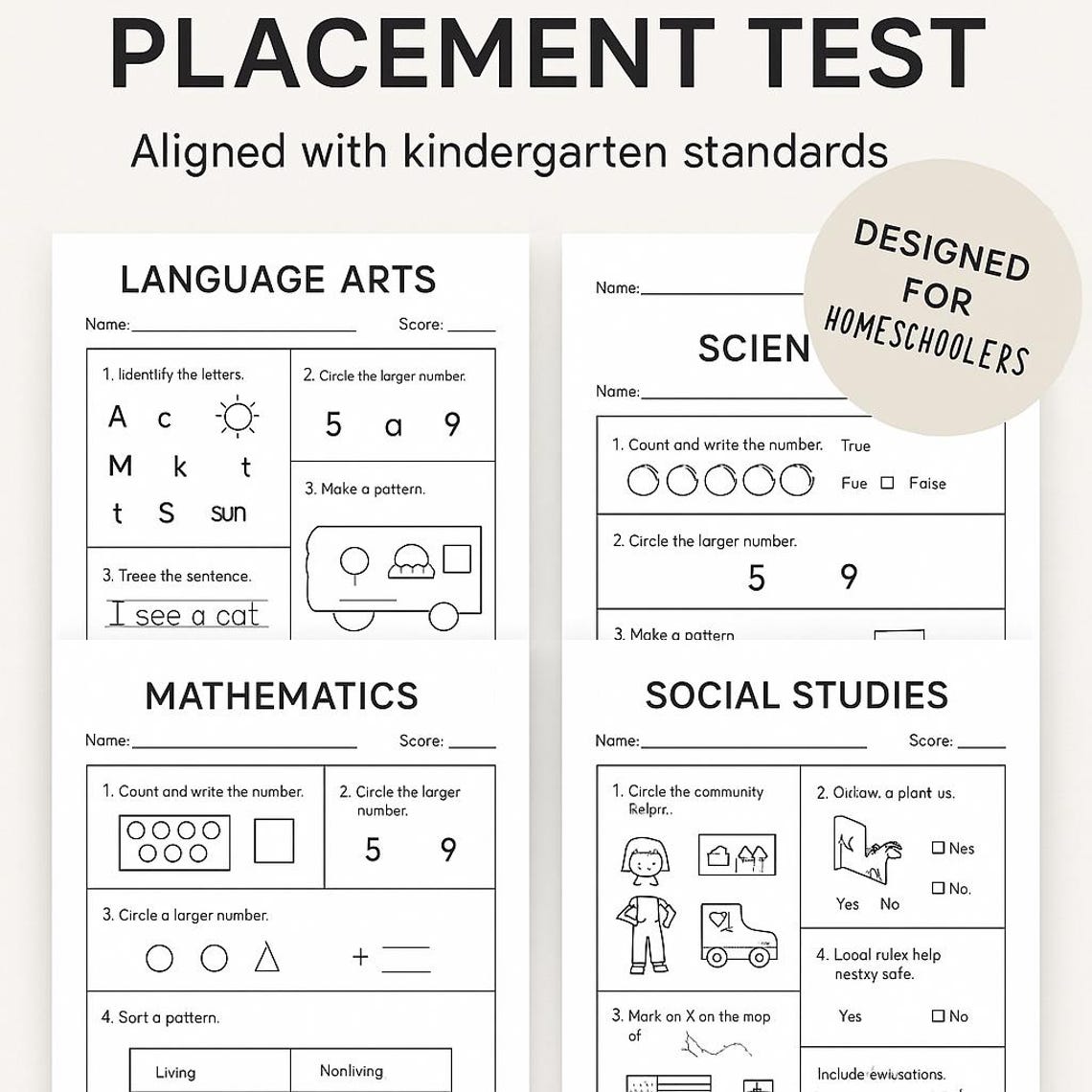 Kindergarten Placement Test Printable – Homeschool Assessment Bundle ...