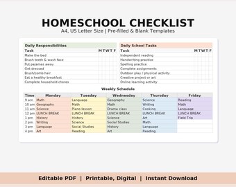 Bearbeitbarer Schulplaner | Printable tägliche & wöchentliche Checkliste | Kinder Routine Chart | Digitaler Stundenplan PDF