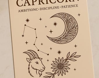 Stampa zodiacale Capricorno: arte murale con costellazione boho (download digitale)