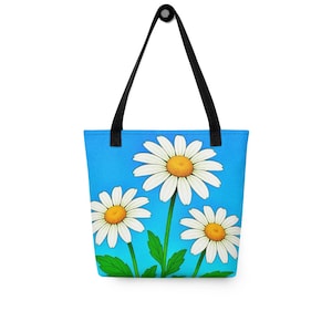 Daisy Flower Tote, Retro Floral Bag, Reusable Shopping Bag, Beach & Pool Tote, Library Book Bag 15x15&quot;