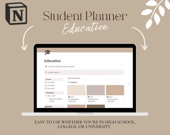 Notion Template Student Planner | Education Planner School Planner for Notion | Assignment Tracker | College Planner Academic Planner Notion