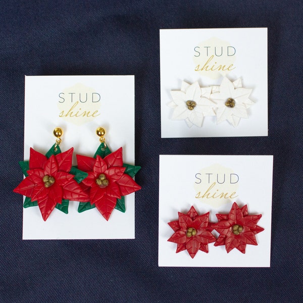Poinsettia Statement Earrings | Polymer Clay Dangle & Stud