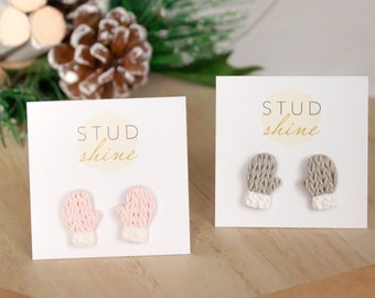 Knit Mitten Earrings | Polymer Clay Holiday Sweater Studs