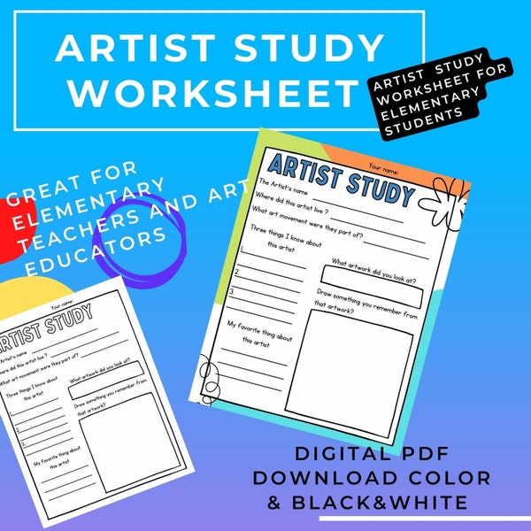 Artist Study Worksheet | Art History Worksheet | Artist Research Worksheet || Art Education Worksheet | Homeschool & Elementary Art
