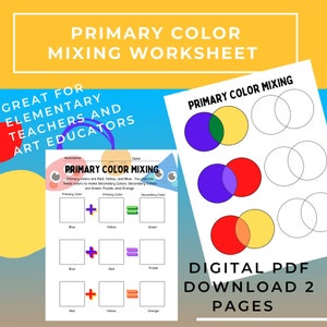 Primary Color Mixing Worksheet | Art Worksheet | Primary Secondary Color Theory | Art Education Worksheet | Homeschool Art  Digital Download
