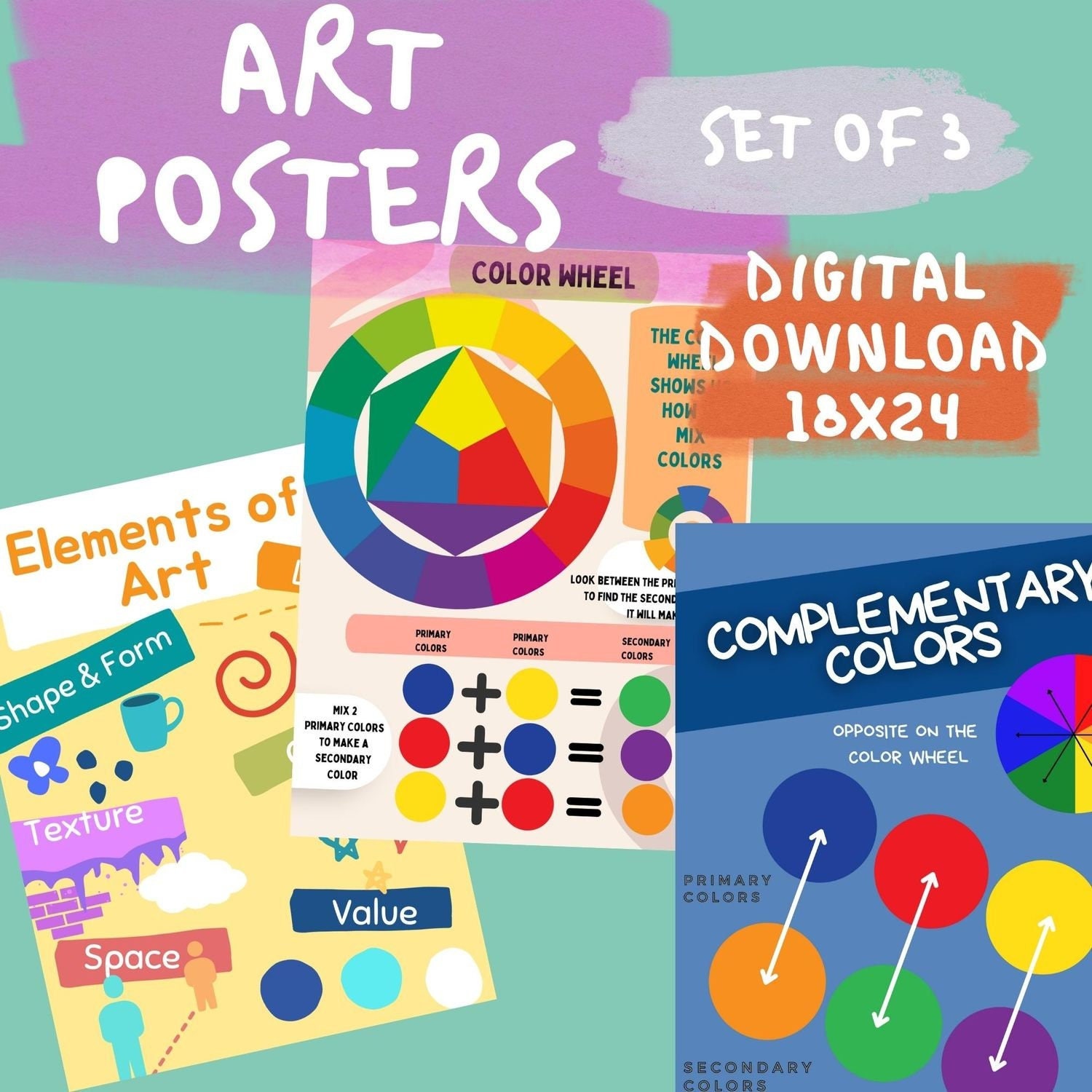 Art Classroom Posters Set of 3 Color Theory Posters Elementary