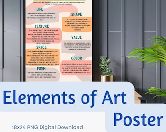 Elements of Art Poster | Art Classroom Wall Decor | Art Teacher Bulletin Board Printable | Poster for Elementary Art Class