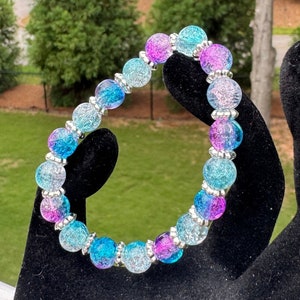 Pink and Blue Beaded Bracelet for Women