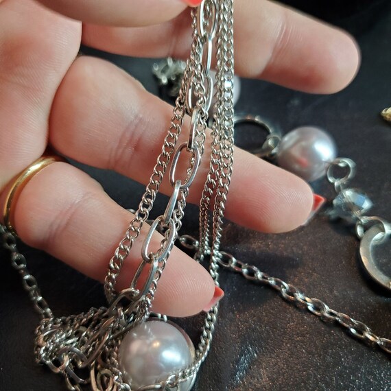 Large Extra Long Group Dangling Chains Large Faux Pin… Gem