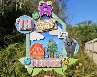 Topo de bolo de aniversário Stardew Valley: decoração personalizada para festa gamer