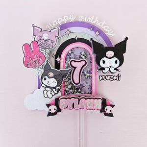 Topper per torta Kuromi/Topper Shaker 3D/Shaker Kawaii/Topper per torta personalizzato/Decorazione di compleanno/Festa Sanrio/Festa a tema