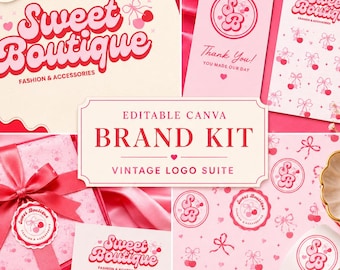 Vintage Boutique Logo Vorlage | Bearbeitbares Canva Branding Kit | Feminines Business Logo Design | Digitaler Download
