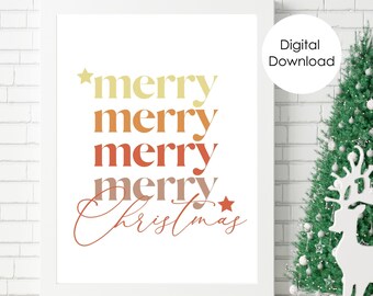 Christmas Colourful Printable Wall Art | Merry Christmas Poster | Holiday Home Decor | Digital Download