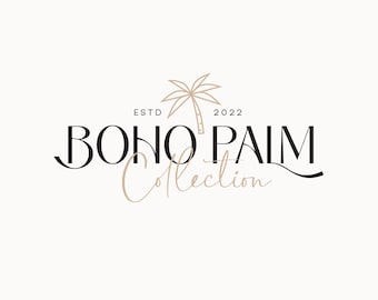 May include: Black and white logo with the text "BOHO PALM Collection" and a stylized palm tree in brown. The text "ESTD 2022" is above the logo.
