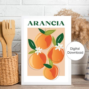 Orange Print Wall Art, Printable Wall Art, Kitchen, Fruit Market Poster, Italy, Botanical Art, Arancia, Digital, Art, Cottage decor,