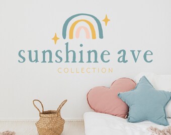Kids Boho Sunshine Premade Logo | Rainbow Logo for Children’s Brand | Editable Business Logo