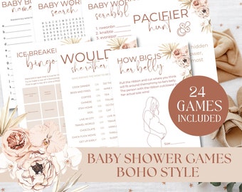 Boho Baby Shower Games Bundle | 24 Floral Games + Answer Sheets | Printable PDF | Instant Download