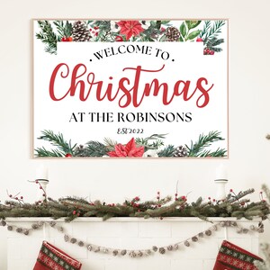 Personalized Family Christmas Welcome Sign: Holiday Wall Art (Digital Download)